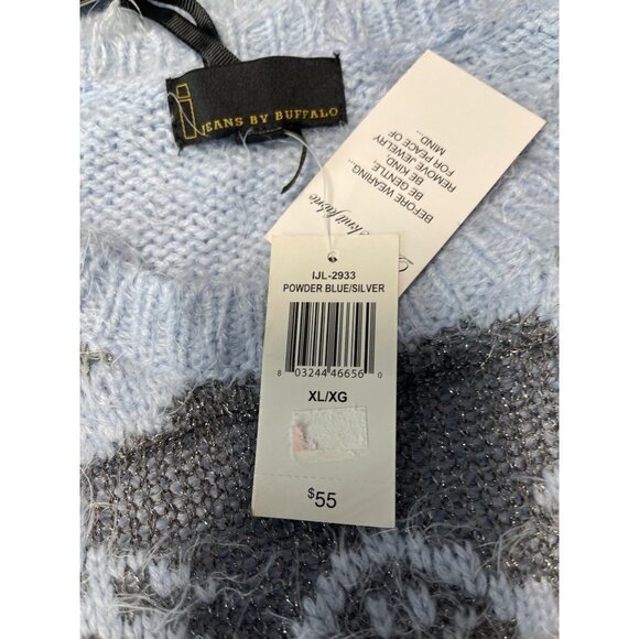 I Jean by Buffalo Eyelash Oversized Blue and Metallic Long Sleeve Sweater Size X - Picture 8 of 11